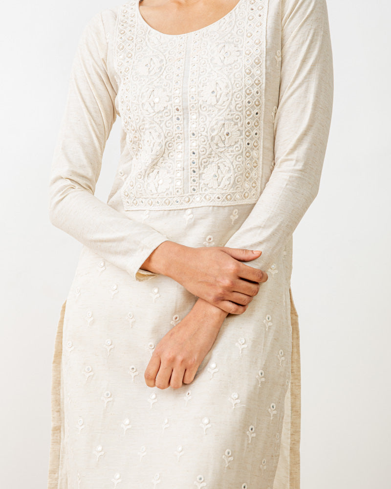 Ivory Color Chanderi Embroidered Kurti